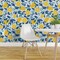 Pre-Pasted Wallpaper 2FT Wide Citrus Mediterranean Summer Lemon Kitchen Fruit Distressed Faux Tile Texture Garden Trees Spring Italy Modern Farmhouse Classic Traditional Custom Pre-pasted Wallpaper by Spoonflower